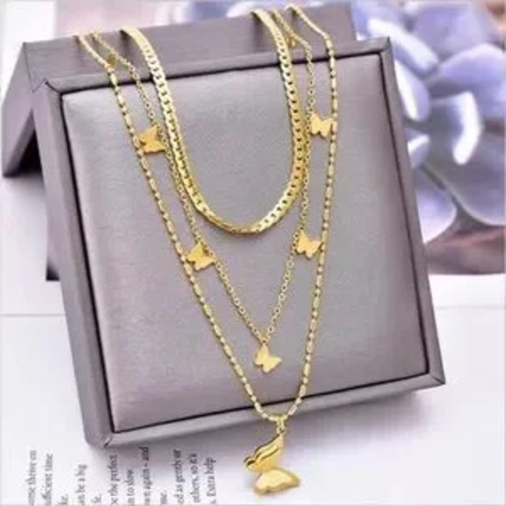 18K Gold Butterfly Bohemian Vintage Style Layered Statement Necklace No Fade
